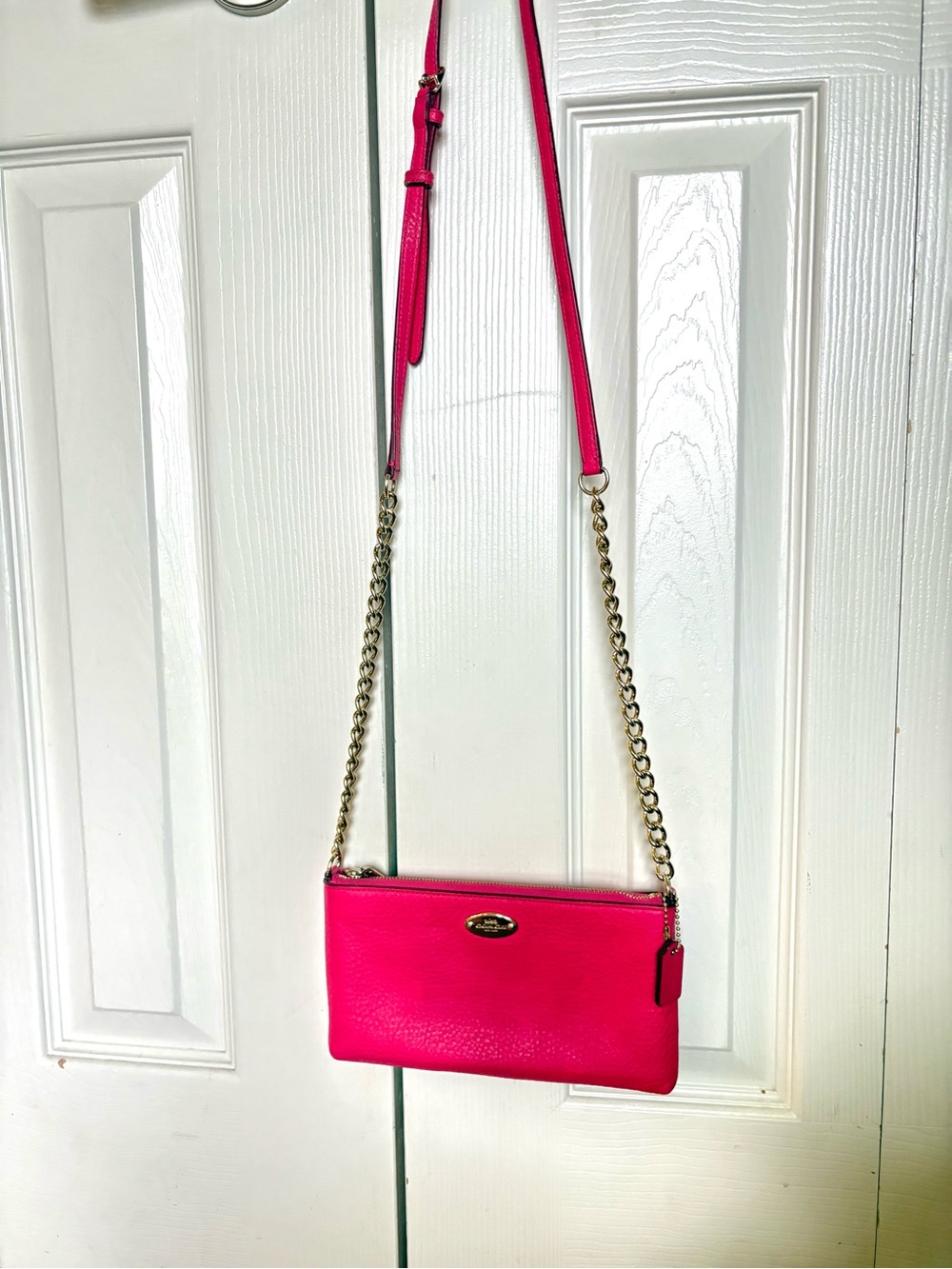 Coach Hot Pink Pebble Leather Quinn Crossbody Bag